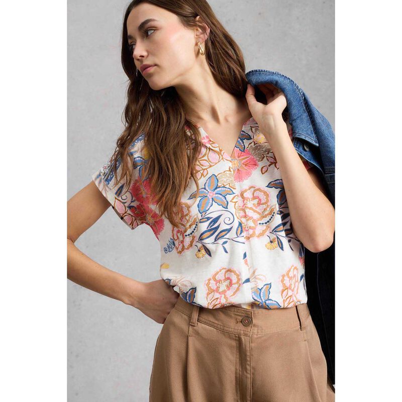 White Stuff Nelly Print Notch Neck Tee image number 2